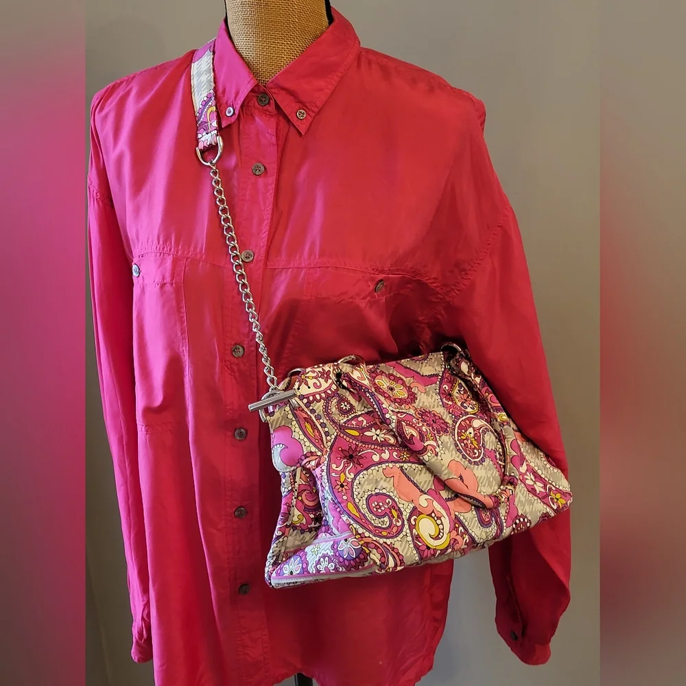Vera Bradley Retired 2007 Paisley Meets Plaid Pink/Gray Satchel Shoulder Strap